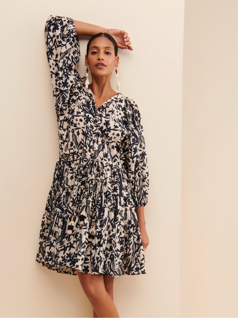 Carolina K Violet Tunic Dress Black and White nature design small Anthropologie